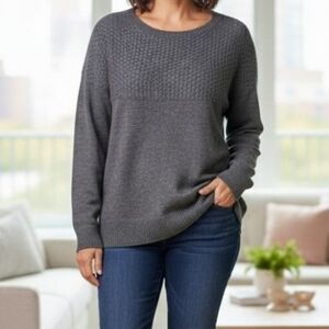 Talbots Woman 3X Gray Lambswool Nylon Blend Sweater Textured Knit Cozy